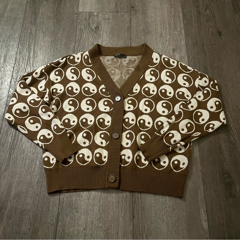 Nikka K Ying Yang Button Front Cardigan Sweater Size XL